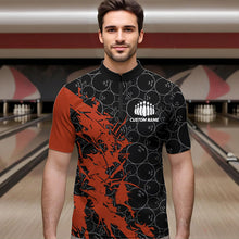 Load image into Gallery viewer, Black And Orange Custom Bowling Tournament Quarter-Zip Shirts For Men, Bowling Pattern Team Jerseys IPHW8421