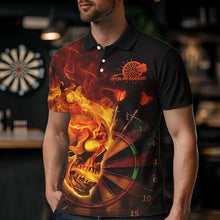 Load image into Gallery viewer, Custom Black And Orange Flame Skull Dart Polo Shirts For Men, Fire Dart Team Shirts IPHW8431