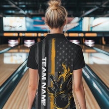 Load image into Gallery viewer, Yellow Line American Flag Custom Patriotic US Flame Bowling Womens Quarter-Zip Shirts IPHW8636