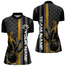 Load image into Gallery viewer, Yellow Line American Flag Custom Patriotic US Flame Bowling Womens Quarter-Zip Shirts IPHW8636