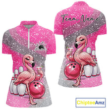 Load image into Gallery viewer, Sassy Classy Flamingo Custom Women Bowling Quarter-Zip Shirt, Glamorous Ladies Outfit IPHW11028