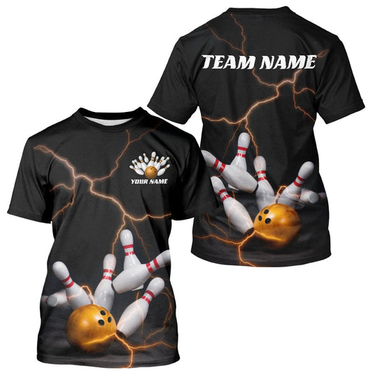 Black And Gold Thunder Lightning Custom Bowling For Men, Bowling Team Outfit IPHW7537