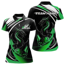 Load image into Gallery viewer, Custom Black And Green Dragon Bowling Jerseys, Dragon Bowling Team Polo Shirts For Women IPHW8652