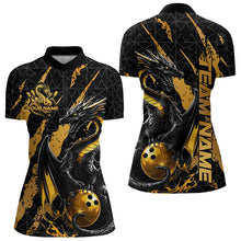 Load image into Gallery viewer, Custom Black And Gold Dragon Bowling Team Womens Quarter-Zip Shirts, Dragon Bowling Jerseys IPHW8923