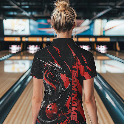 Custom Black And Red Dragon Bowling Team Womens Quarter-Zip Shirts, Dragon Bowling Jerseys IPHW8924