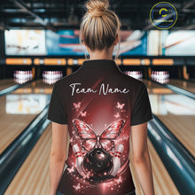 Load image into Gallery viewer, Custom Red Butterfly Bowling Women Polo Shirt, Bowling Tournament Team Shirt IPHW11032