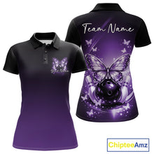 Load image into Gallery viewer, Custom Purple Butterfly Bowling Women Polo Shirt, Bowling Tournament Team Shirt IPHW11033