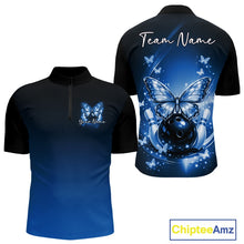 Load image into Gallery viewer, Custom Blue Butterfly Bowling Men Quarter-Zip Shirt, Bowling Tournament Team Shirt IPHW11034
