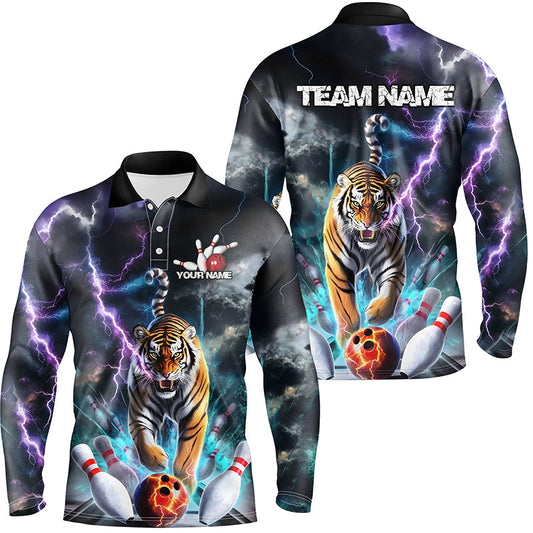 Custom Colorful Thunder Lightning Tiger Bowling Team Shirt For Men, Bowling League Shirt Outfit IPHW7997