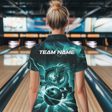 Load image into Gallery viewer, Custom Black And Blue Thunder Lightning Dragon Bowling Polo Shirts For Women, Team Uniform IPHW8680