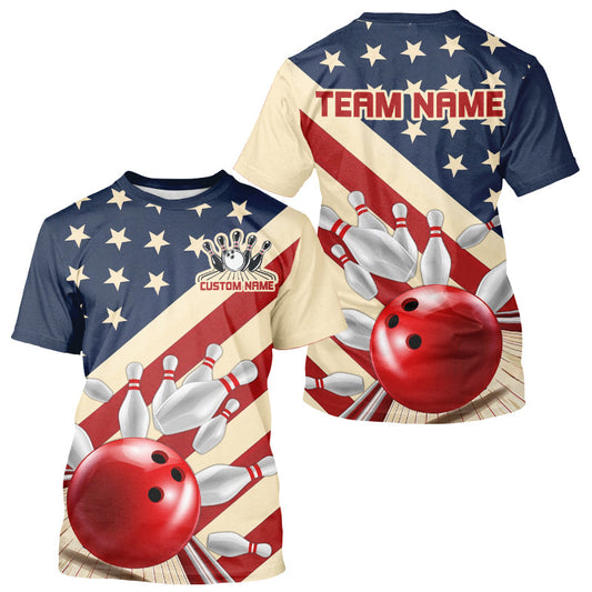 Custom Vintage US Flag Bowling Team For Men, Retro Patriotic Bowling Jerseys IPHW6515
