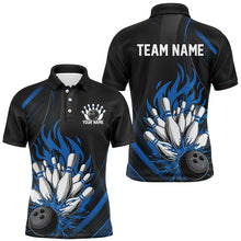 Load image into Gallery viewer, Personalized Bowling Shirts For Men, Black And Blue Flame Bowling Team Shirt Bowlers Outfit IPHW7208