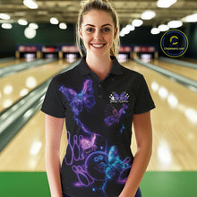Load image into Gallery viewer, Custom Blue And Purple Butterfly Women Bowling Team Shirts, Ladies Bowling League Shirt IPHW10156