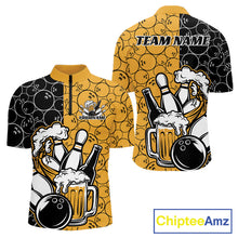 Load image into Gallery viewer, Custom Black And Yellow Retro Bowling Beer Team Shirts For Men, Bowling Pattern Jerseys IPHW10538