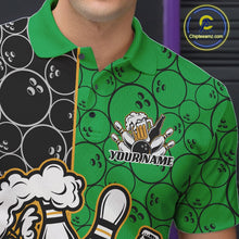 Load image into Gallery viewer, Custom Black And Green Retro Bowling Beer Team Shirts For Men, Bowling Pattern Jerseys IPHW10539