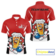 Load image into Gallery viewer, Custom Funny Red Bowling Jerseys Bowling And Beer Men Polo Shirts, Bowling Jerseys IPHW10540