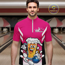 Load image into Gallery viewer, Custom Funny Pink Bowling Jerseys Bowling And Beer Men Quarter-Zip Shirts, Bowling Jerseys IPHW10542