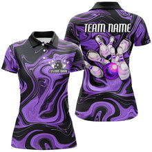 Load image into Gallery viewer, Purple Bowling Ball And Pins Custom Bowling Team Shirts For Women, Ladies Bowlers Outfit IPHW6173