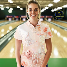 Load image into Gallery viewer, Custom Elegant Light Peach Roses And Butterfly Women Bowling Polo Team Shirts IPHW11060
