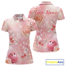 Load image into Gallery viewer, Custom Elegant Roses And Butterfly Women Bowling Polo Shirts, Dreamy Ladies Bowling Shirt IPHW11062