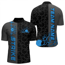 Load image into Gallery viewer, Custom Black And Blue Strike Bowling Quarter-Zip Shirts For Men, Striking Team Bowling Jerseys IPHW8458