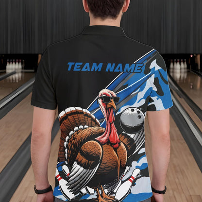 Custom Blue Camo Funny Turkey Bowling Team Shirt For Men, Turkey Bowling Jerseys IPHW10549