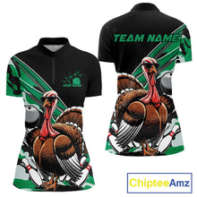 Load image into Gallery viewer, Custom Green Camo Funny Turkey Bowling Team Shirt For Women, Turkey Bowling Jerseys IPHW10551