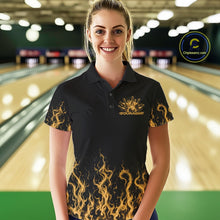 Load image into Gallery viewer, Custom Yellow Flame Skull Bowling Team Shirts For Women, Halloween Bowling Jerseys IPHW10554