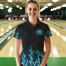 Load image into Gallery viewer, Custom Blue Flame Skull Bowling Team Shirts For Women, Halloween Bowling Jerseys IPHW10555