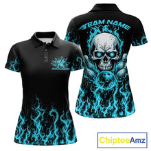 Load image into Gallery viewer, Custom Blue Flame Skull Bowling Team Shirts For Women, Halloween Bowling Jerseys IPHW10555