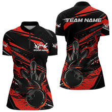 Load image into Gallery viewer, Custom Black And Red Flame Women Bowling Quarter-Zip Shirts, Fire Bowling Ball Team Shirt IPHW8697