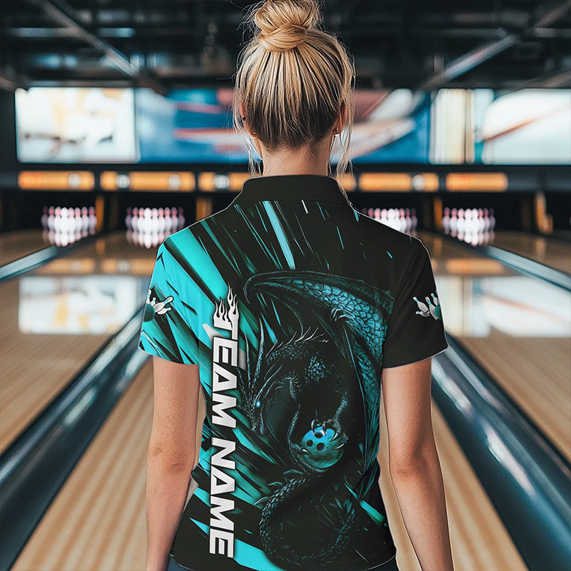 Black And Blue Custom Dragon Bowling Team Women Quarter-Zip Shirt, Bowling League Shirt IPHW8968
