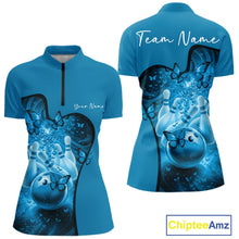 Load image into Gallery viewer, Custom Blue Butterfly Bowling Women Team Quarter-Zip Shirt, Ladies Bowlers Outfit IPHW11358