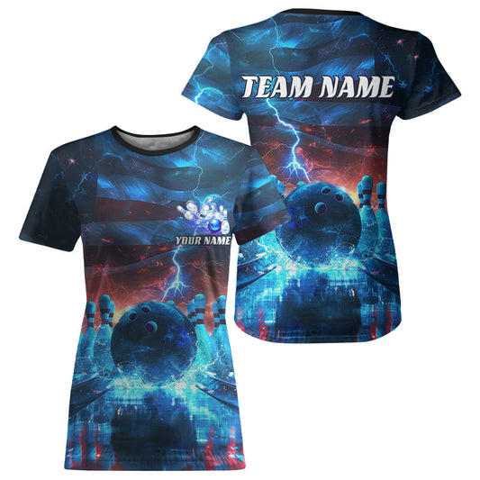 Blue Lightning Patriotic American Flag Custom Bowling Team For Women And Women IPHW6675