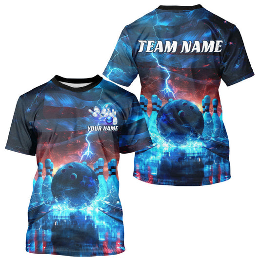 Blue Lightning Patriotic American Flag Custom Bowling Team For Men And Women IPHW6675