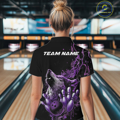 Custom Purple Wolf Howling Women Quarter-Zip Shirt, Wolf Bowling Team Jerseys IPHW10159