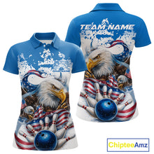 Load image into Gallery viewer, Custom Patriotic US Flag Eagle Bowling Women Shirt, USA Bowling Team League Shirt IPHW10164