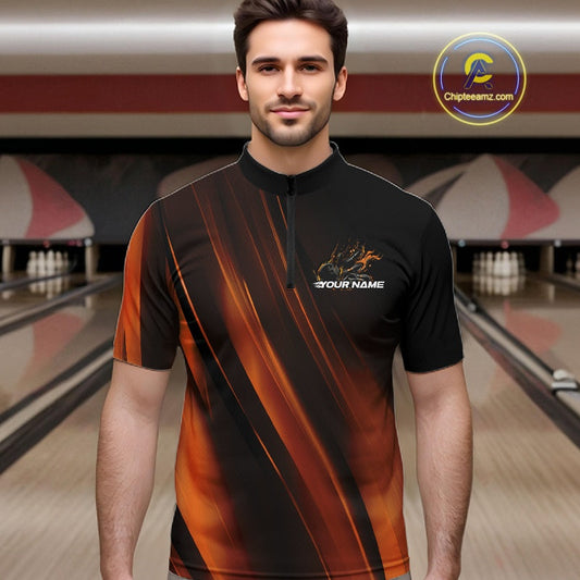 Custom Gold And Orange Gradient Flame Bowling Team Jerseys, Fire Bowling Shirt For Men IPHW10573