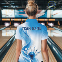 Load image into Gallery viewer, Custom Blue Bowling Jerseys For Women, Bowling Team Tournament Polo Shirt Bowler Outfit IPHW11366