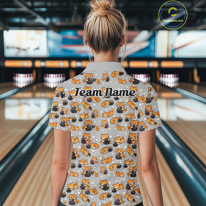 Custom Cute Ginger Tabby Cat Bowling Women Polo Shirts, Cat Bowling Team Shirt IPHW10304