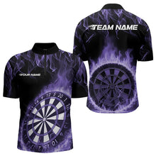 Load image into Gallery viewer, Custom Black And Purple Fire Flame Dartboard Dart Quarter-Zip Shirts For Men, Dart Tournament Shirt IPHW8495
