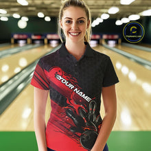 Load image into Gallery viewer, Custom Black And Red Flame Bowling Team Shirts, Bowling League Shirt Women Bowling Jersey IPHW10574