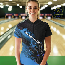 Load image into Gallery viewer, Custom Black And Blue Flame Bowling Team Shirts, Bowling League Shirt Women Jersey IPHW10575