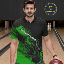 Load image into Gallery viewer, Custom Black And Green Flame Bowling Team Shirts, Bowling League Shirt Men Bowling Jersey IPHW10578