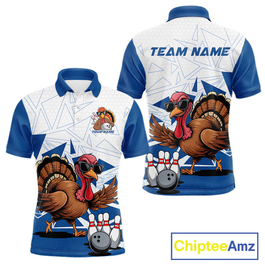 White And Blue Custom Funny Turkey Bowling Men Shirt, Bowling League Team Shirt IPHW10805