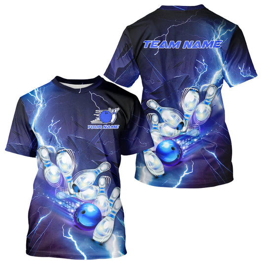 Blue Lightning Thunder Custom Bowling Team Jersey,Team Bowling T-Shirts For Men IPHW5152