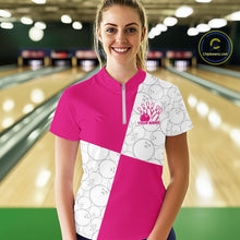 Load image into Gallery viewer, Custom White And Pink Retro Style Bowling Team Shirts For Women, Bowling Jerseys IPHW10603