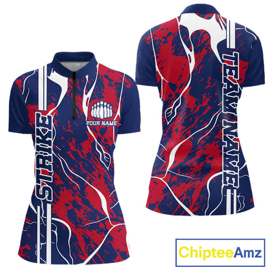 Custom Red,White And Blue Camo Strike Bowling Shirt, Patriotic Women Bowling Team Jersey IPHW10610