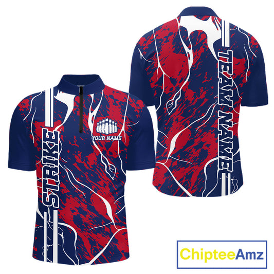 Custom Red,White And Blue Camo Strike Bowling Shirts, Patriotic Men Bowling Team Jerseys IPHW10610