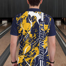 Load image into Gallery viewer, Custom Navy Blue And Yellow Camo Strike Bowling Shirt, Men Bowling League Team Jerseys IPHW10613